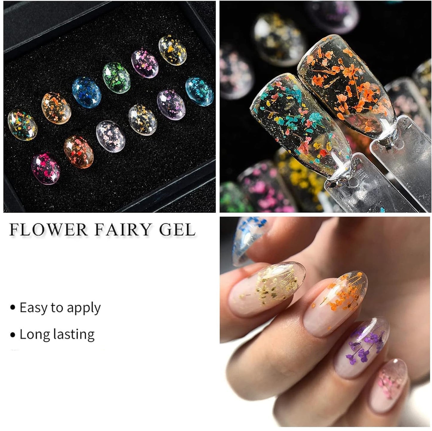 Bellecrey 6 Color/Set Dried Flowers Gel Nail Polish, Flower Fairy Gel Polish, Soak Off UV Holographic Varnish Rose Gold Pink Green Blue Purple Nail Polish Gel