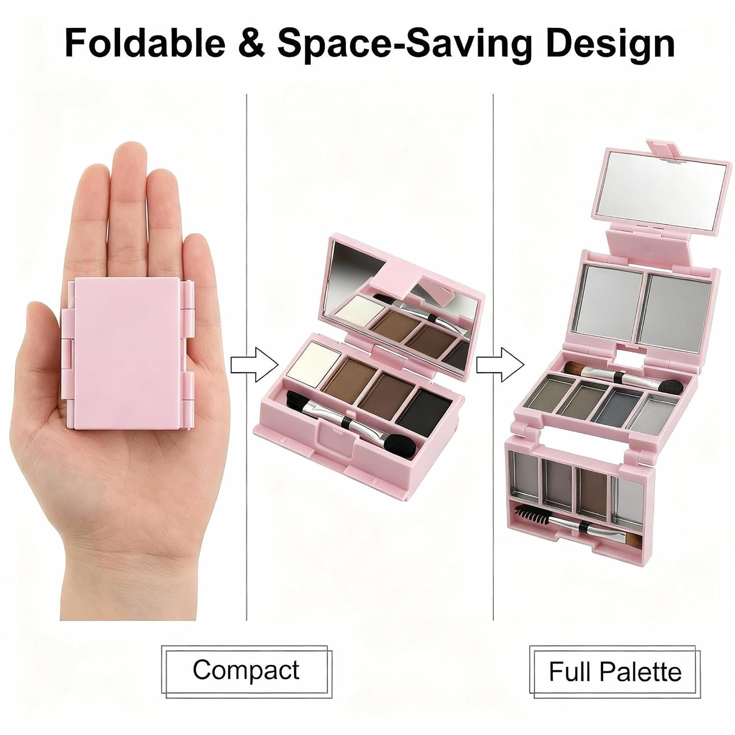 Foldable Magnetic Makeup Palette - 3-Layer Empty Case with Mirror | Mini Travel Size, Black & Pink