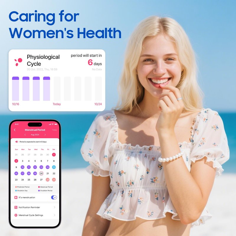 prxxhri Smart Health Ring, Featuring Stress and Sleep Monitoring Functions, Compatible with iOS and Android,Waterproof Fitness Tracker for Women & Men, No Subscription Fee. (Rose Gold, 8)