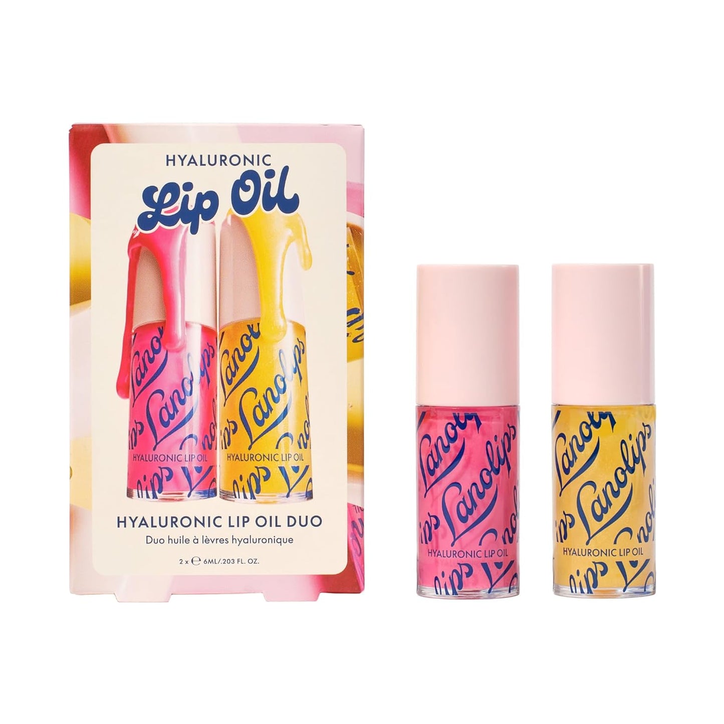Lanolips Hydrating Lip Oil Duo Gift Set - Plumping Gloss with Lanolin Oil & Hyaluronic Acid | Honey & Raspberry (2 Pieces)