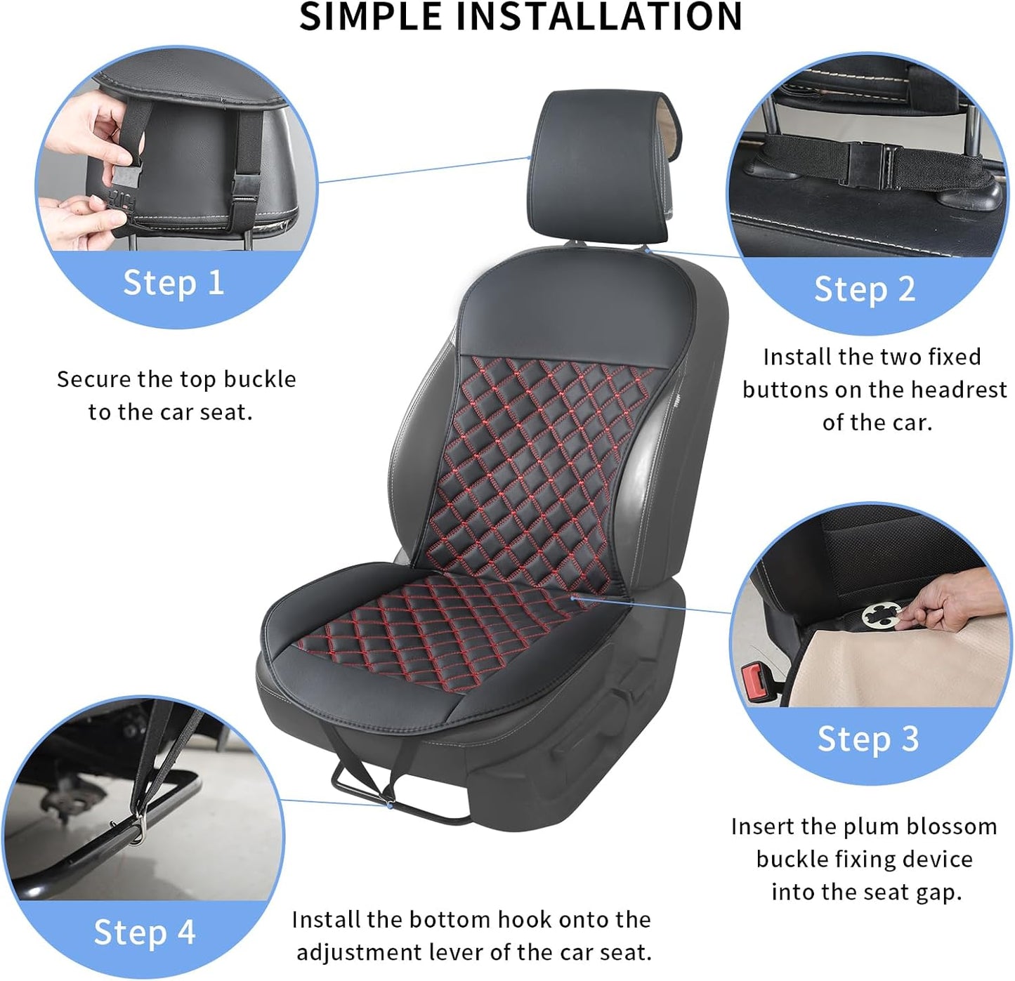 Universal Car Seat Covers - Waterproof Leather Protector for Airbag-Compatible Vehicles | 2-Pack Black-Red