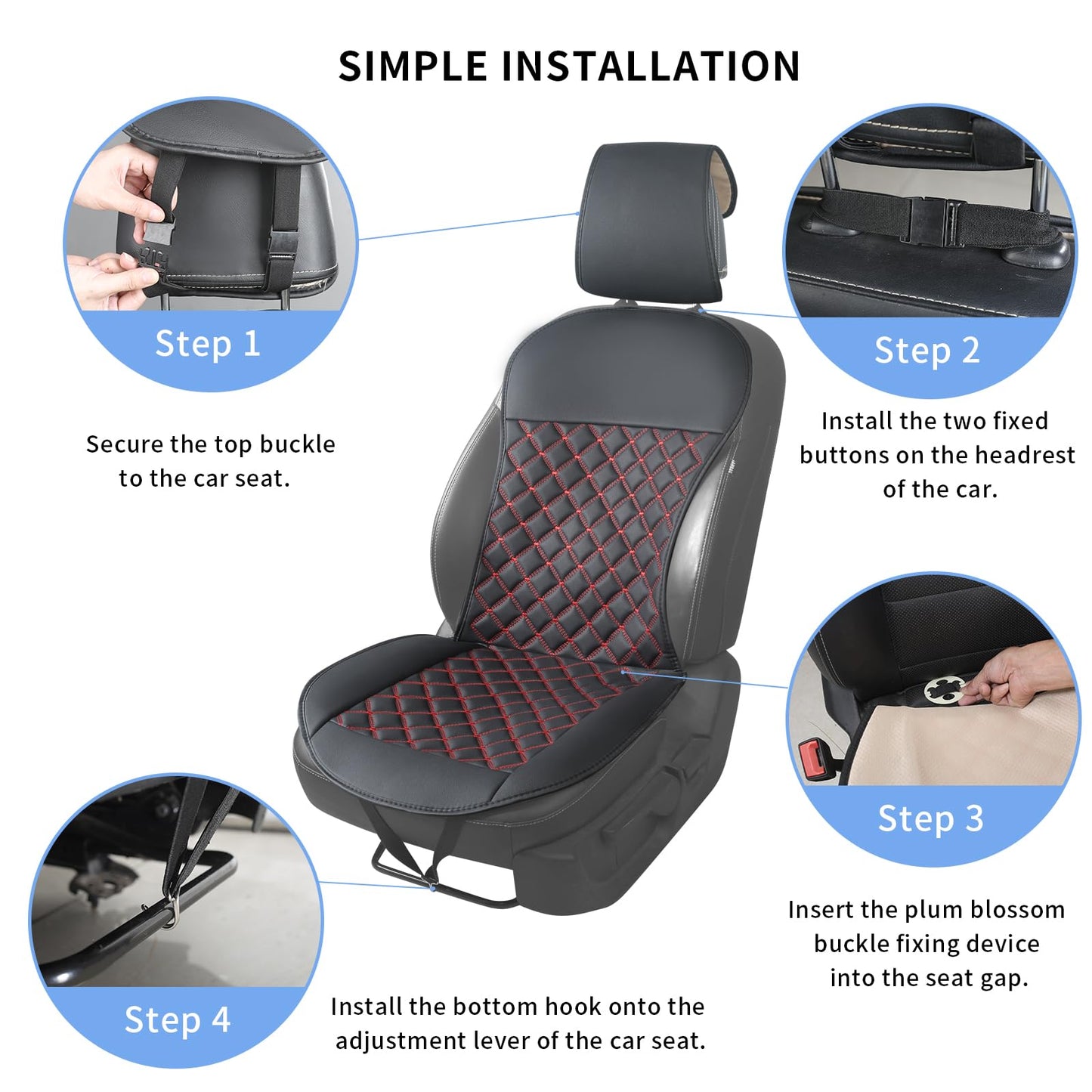 ZMOIVOK 2pcs Car Seat Covers,Leather Water Proof Material No Slip Soft Car Seat Protector Side not Wrapped,for Car with Airbags,Seat Covers Universal for Most Automotive,Suvs,Vans,Trucks (Black-Red)