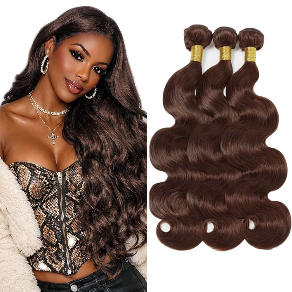 28 30 32 Inch Brown Body Wave Bundles Human Hair Color #4 Bundles Peruvian Virgin Remy Brown Bundle Double Weft Hair Weave 150g