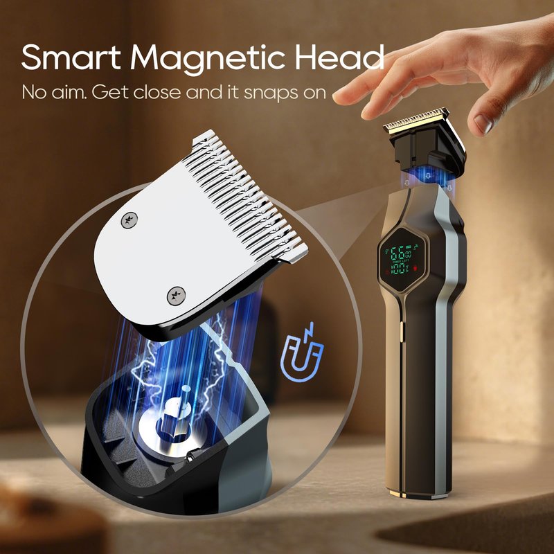 TRIMX Beard Trimmer for Men, Magnetic Snap-on Replacement Heads & Charging Dock, IPX7 Waterproof Cordless Hair Clippers, Mens Grooming Kits for Mustache/Body/Face/Ear/Nose, Blue