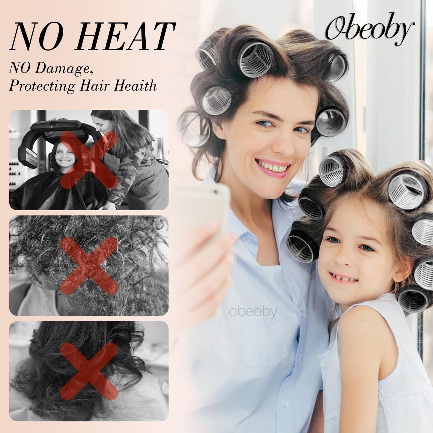 4 Sizes Self-Grip Hair Rollers Set - 50 Pcs Jumbo Curlers for Long, Short Hair and Bangs (25mm, 36mm, 48mm, 60mm) With Clips, Black