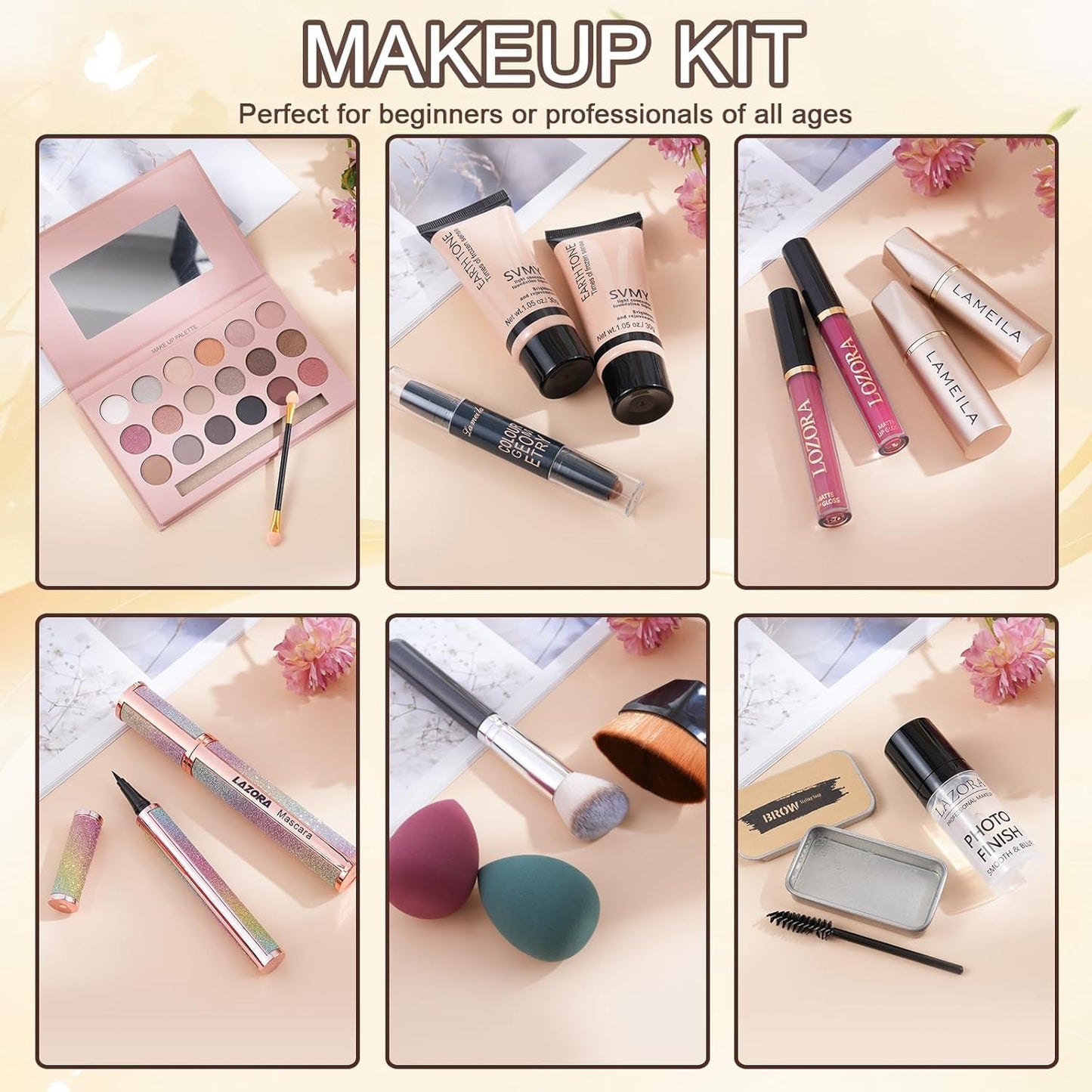 Makeup Kit for Women - 18 Colors Eyeshadow Palette & Foundation | Complete Set for Teen Girls & Beginners