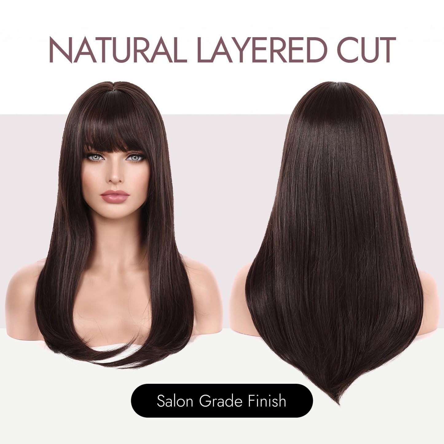 Sellomorbty Hair Topper with Bangs for Women 20 Inch Layered Synthetic, Straight Clip In Topper with Simulated Scalp and 3 Clips, Adds Volume and Gray Hair Coverage for Thinning Hair, Natural Black