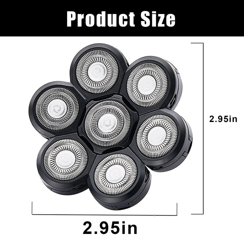7 Blades Head Shaver Replacement Heads, Universal Fit for Electric Razors, Wet & Dry Use, 7D Floating Design, Stainless Steel Blade Heads, Ideal for Men's Face & Bald Head Shaving (1 Count)
