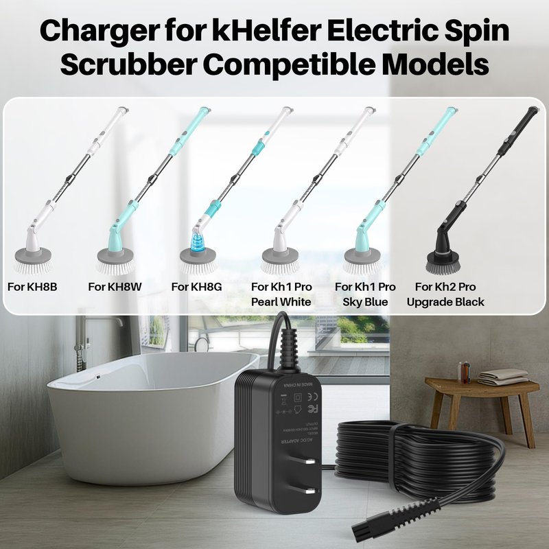 Charger for KHelfer Kh8 Pro Electric Spin Scrubber Compatible with Kh8 Series Kh1 Pro Kh2 KH8W KH8B KH8G Power Scrubber DC 9V AC Adapter