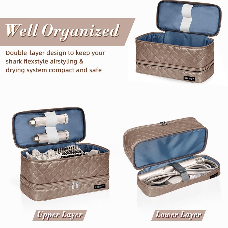 ZRRAJOY Double Layer Storage Case for Shark Flexstyle, Travel Carrying Case for Shark 430/440, Organizer Bag for Dyson Airwrap Styler Attachments (Bronze)