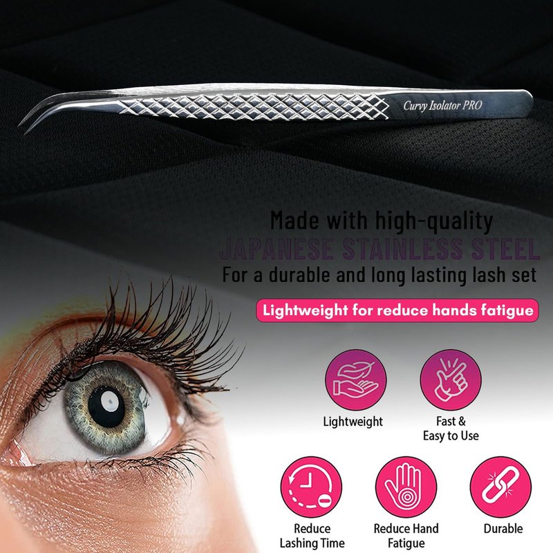 CrossEdge Corporation – 14 cm Curved Isolation Tweezer for Eyelash Extensions | Diamond Grip Handle & Silver Polish Finish | Precision Stainless Steel Lash Tweezer for Classic & Volume Lashes