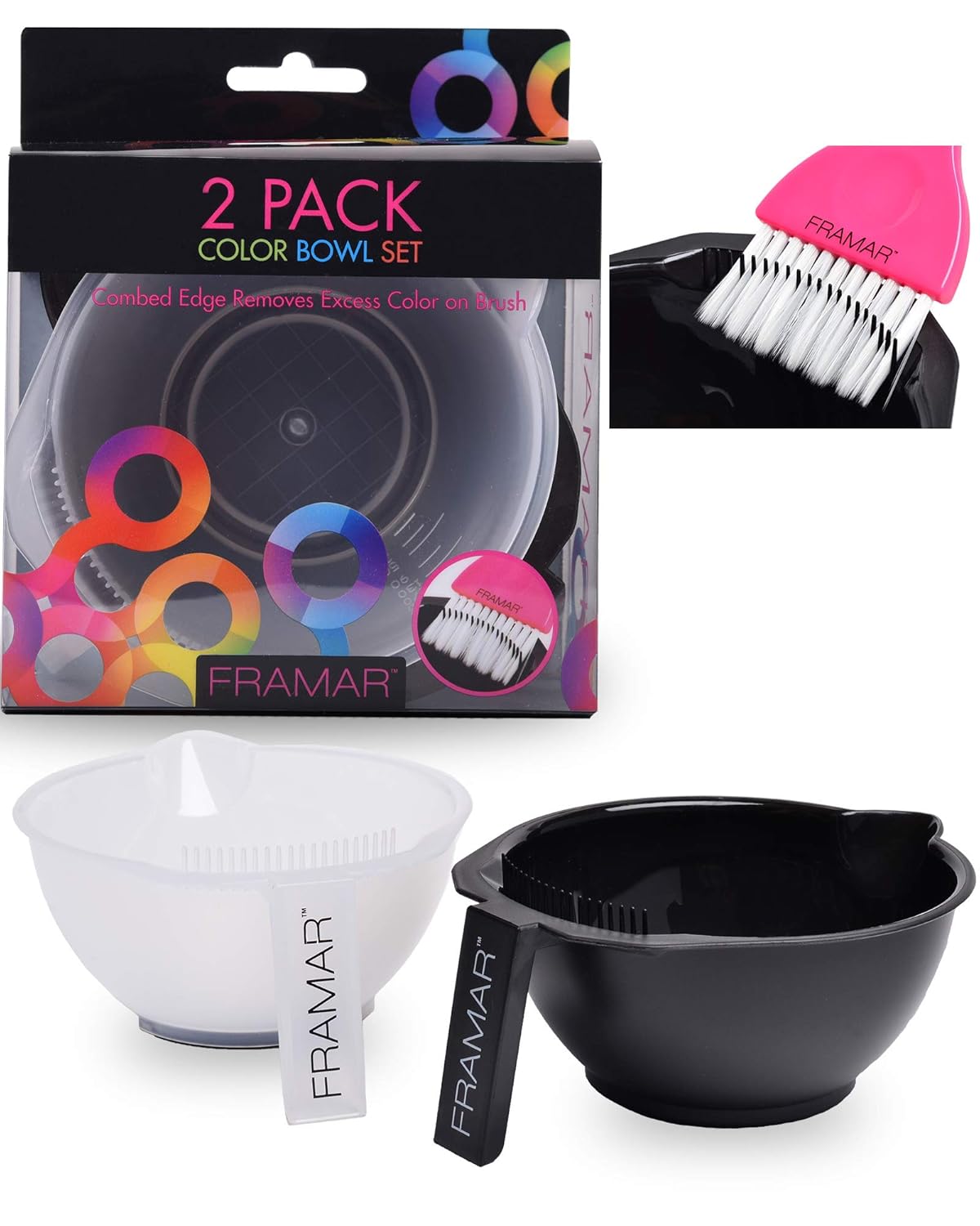 Color Bowl Set for Hairstylists | Non-Slip Hair Dye Bowls with Brush Cleaner | Easy to Clean, 2 Pack