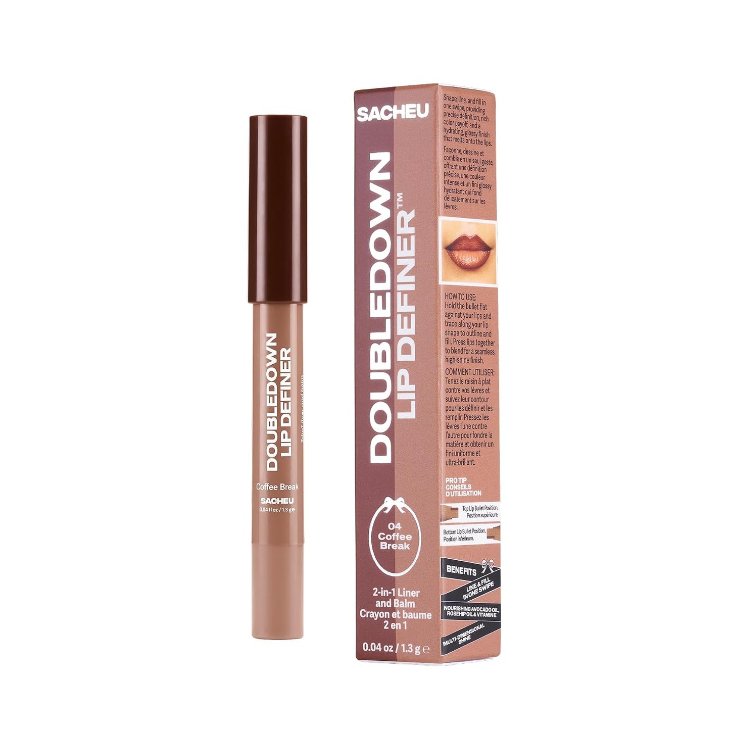Sacheu DoubleDown Lip Definer - 2-in-1 Hydrating Lip Liner & Balm | Creamy Satin Finish, Coffee Break