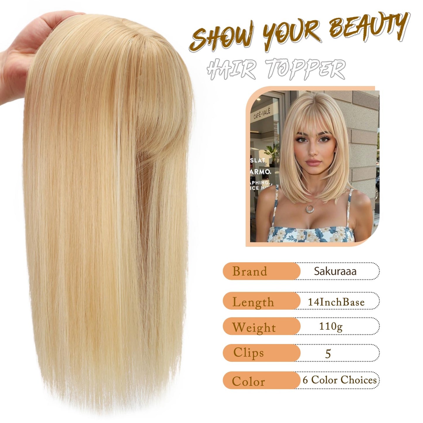 Sakuraaa Hair Toppers for Women with Thinning Hair 14inch Toppers With 6.5 ×6.5" Large Base Long Straight Layered Premium Synthetic Hair Pieces