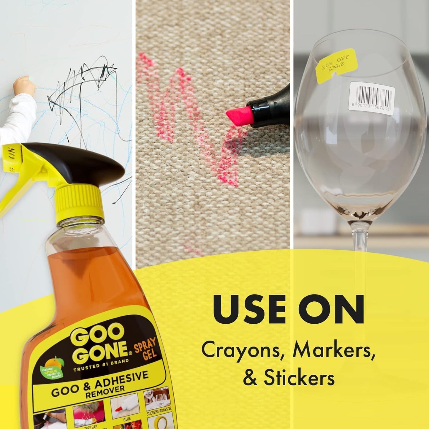 Goo Gone Adhesive Remover Spray Gel - 12 Oz Citrus Formula for Glue, Stickers, Tape & Grease Cleanup | Ideal for Hard Surfaces & Fabrics