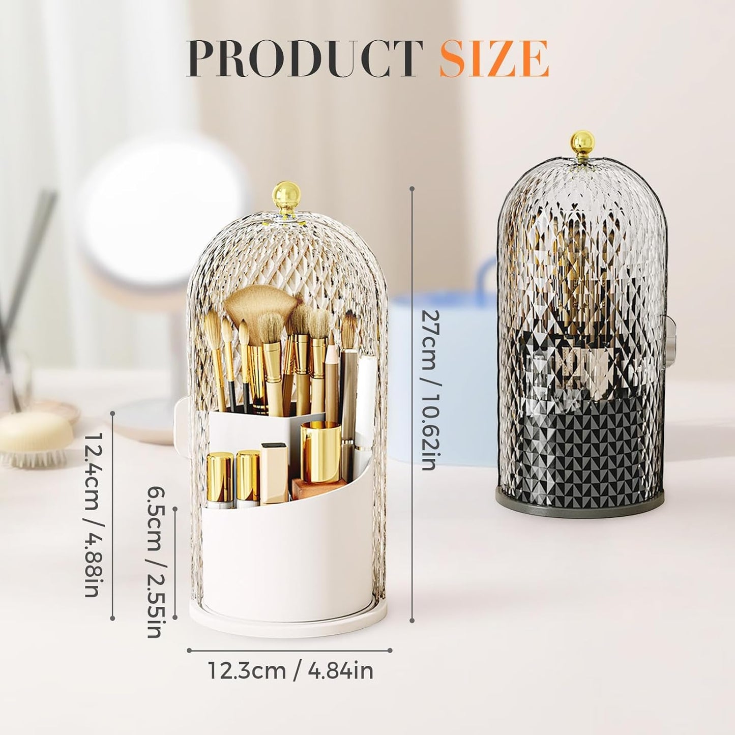 Concealed Toothbrush Holder - 360° Rotating Makeup Brush Organizer | Clear Dustproof Design for Bathroom Countertop (White)