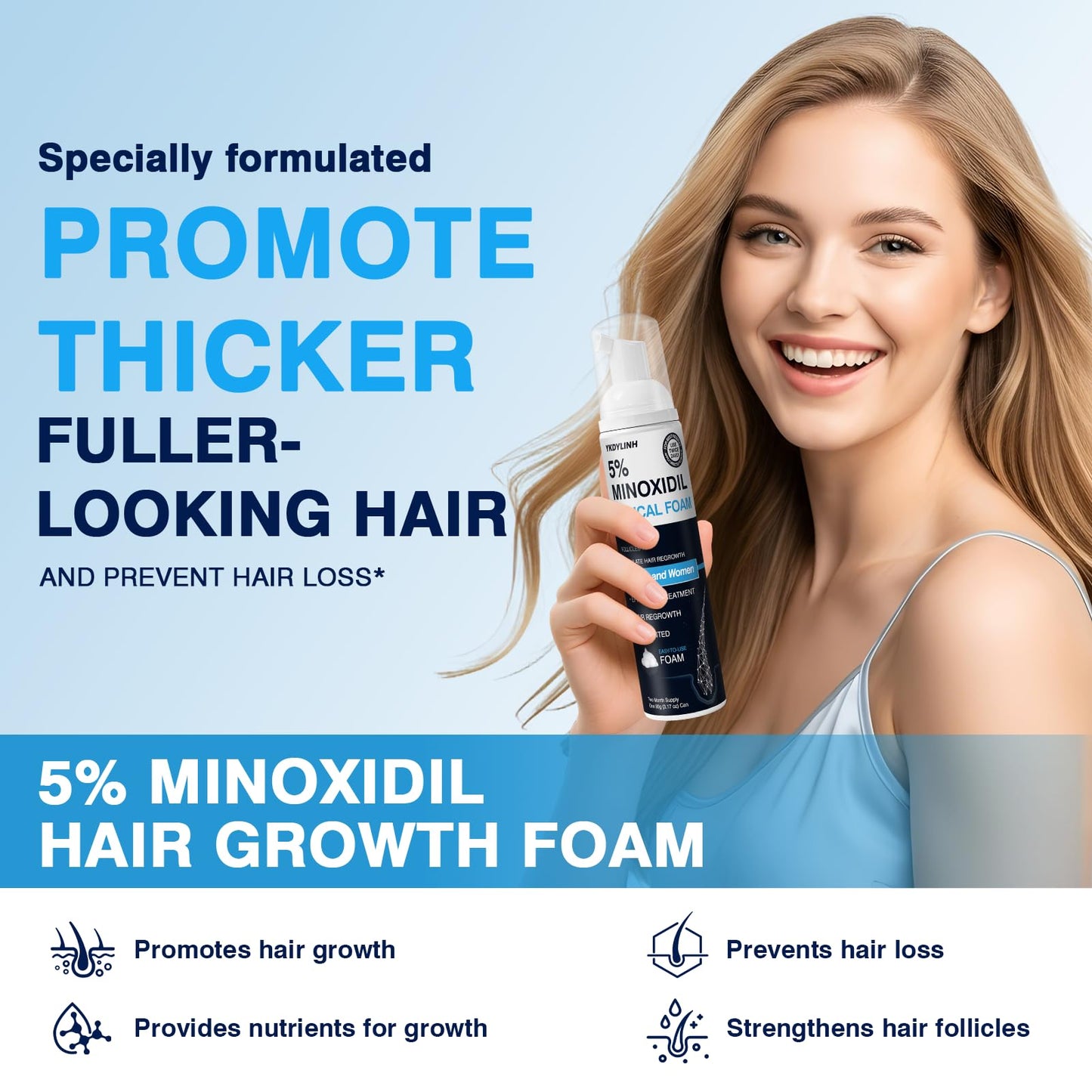 5% Minoxidil Foam– Hair Regrowth Treatment for Men & Women, Prevents Hair Thinning & Strengthens Roots, Minoxidil Foam for Fuller, Healthier Hair,9.52 Ounce (Pack of 1)