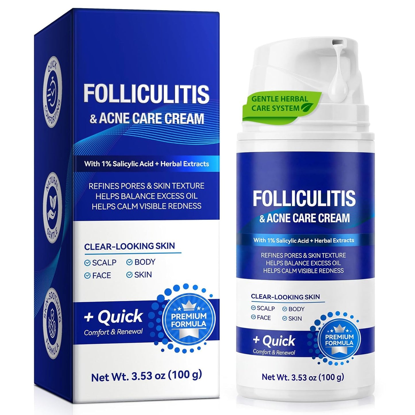 Folliculitis Cream - 1% Salicylic Acid & Herbal Extracts | Pore Refining, Multi-Area Use for Scalp, Face & Body, 100g