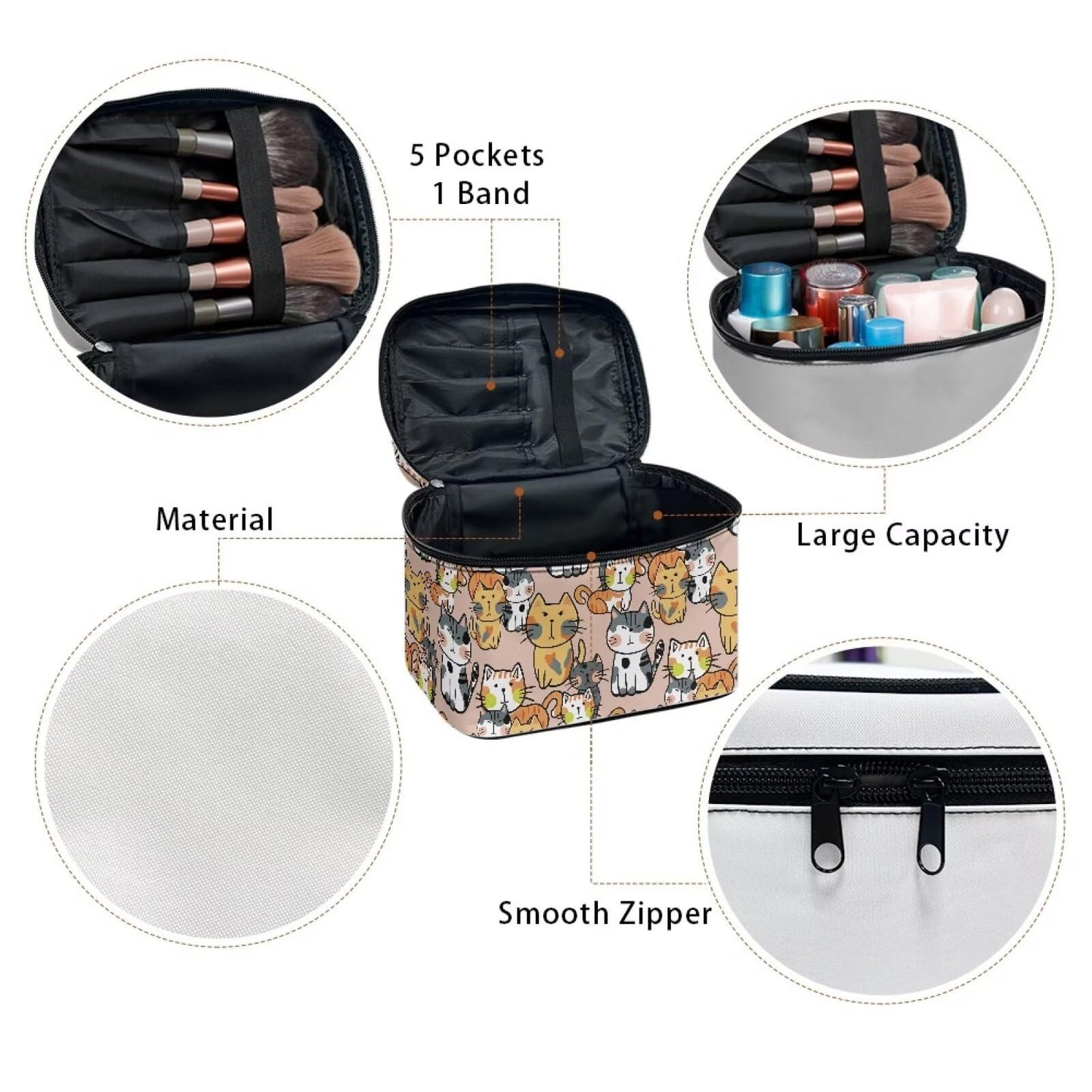 AQYAPTOIY Kawaii Cat Makeup Bag Cosmetic Travel Pouch for Women Large Make Up Bags Portable Cosmetic Storage Bag with Handle Multi-functional Toiletry Bag