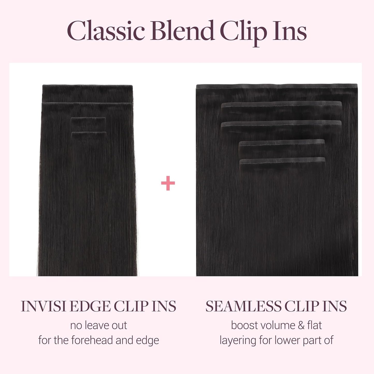 Invisi Edge Clip-In Hair Extensions Set - 16 Inch, 160g | Virgin Real Human Hair, #1B - 9 Pieces