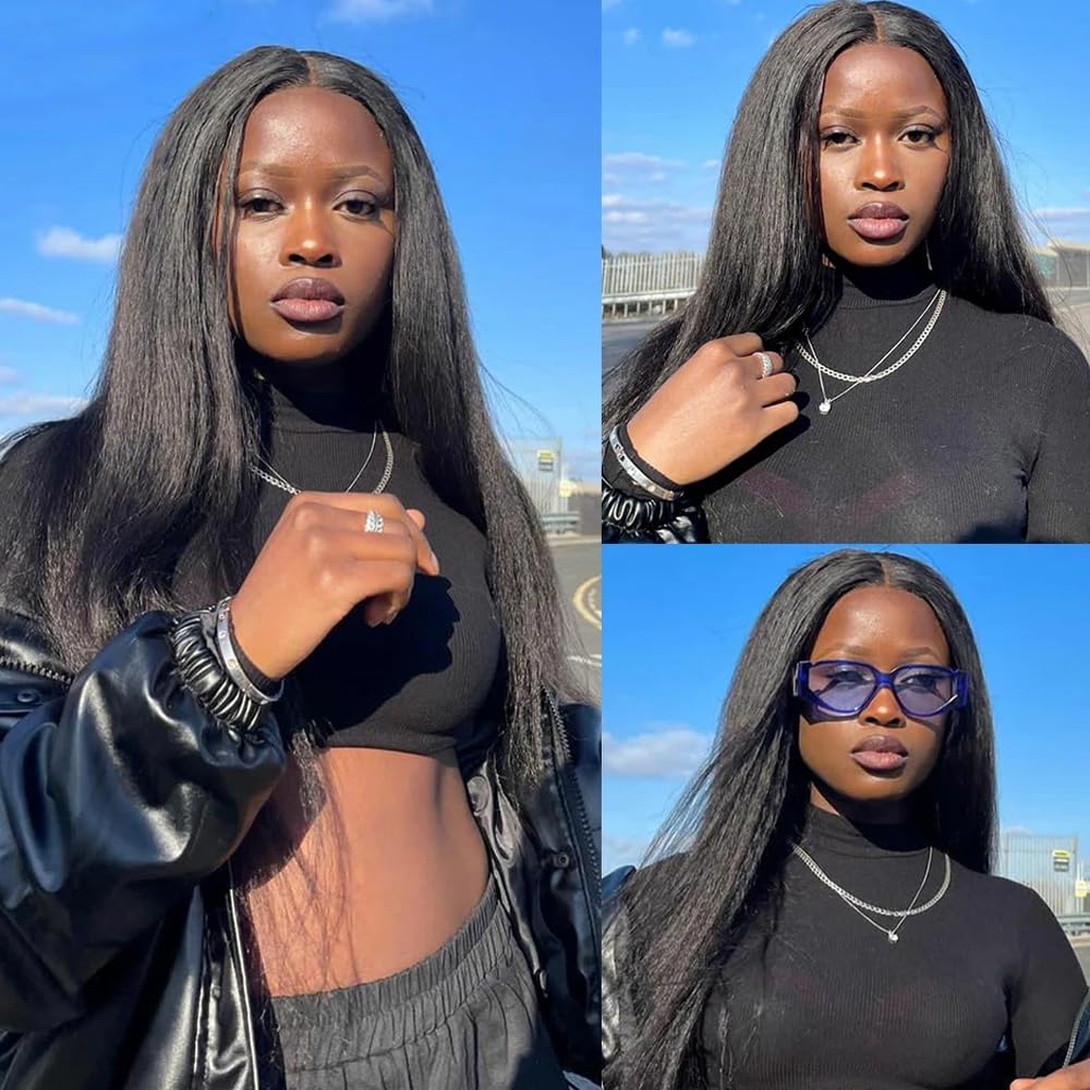 26 28 30 Inch Yaki Straight Human Hair Bundles kinky Straight Bundles Kinkystraight Human Hair Bundle LadrXadr Kinky Yaki Bundle 1B Color 150g