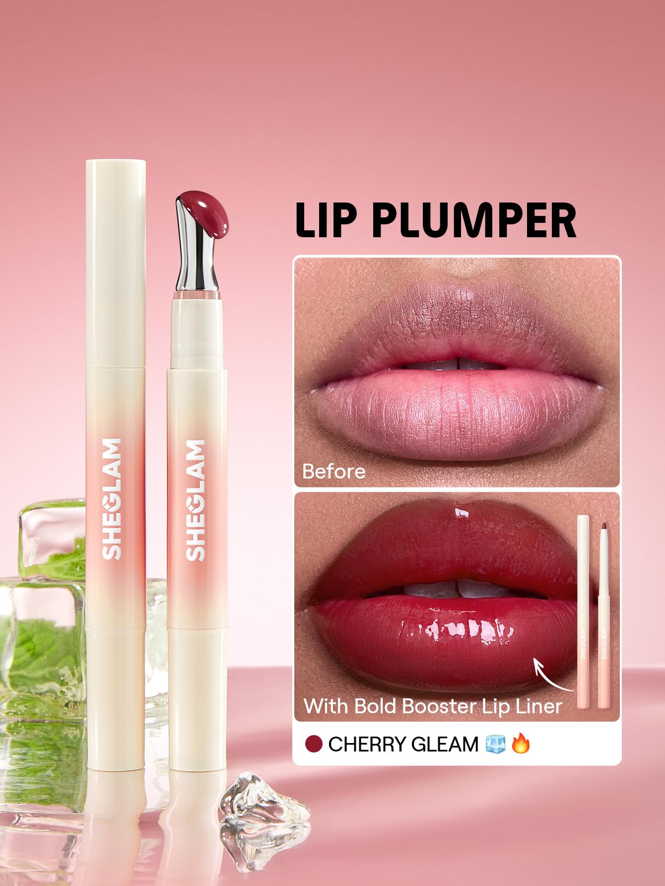 SHEGLAM Hydrating Lip Gloss Cruelty-Free Plumping Peptides-Cherry Gleam