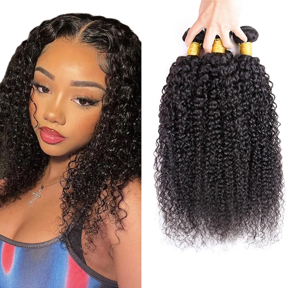 22 24 26 Inch Curly Bundles Human Hair #1B Bundle Kinky Curly Human Hair Bundles Natural Black Bundle #1B Color Unprocessed Virgin Hair Extensions 150g