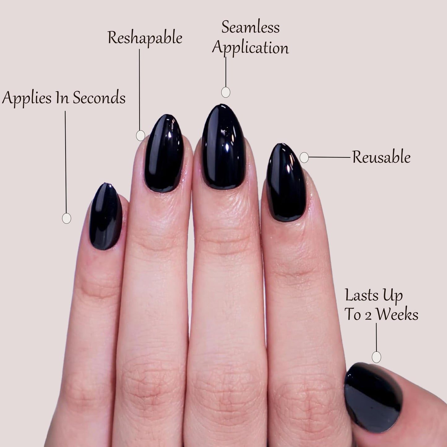 Black Press On Nails Almond -Short Press On Nails with Nail Glue, Fit Perfectly & Natural Reusable Stick On Nails in 12 Sizes - 24PCS Soft Gel Glue On Nails Kit