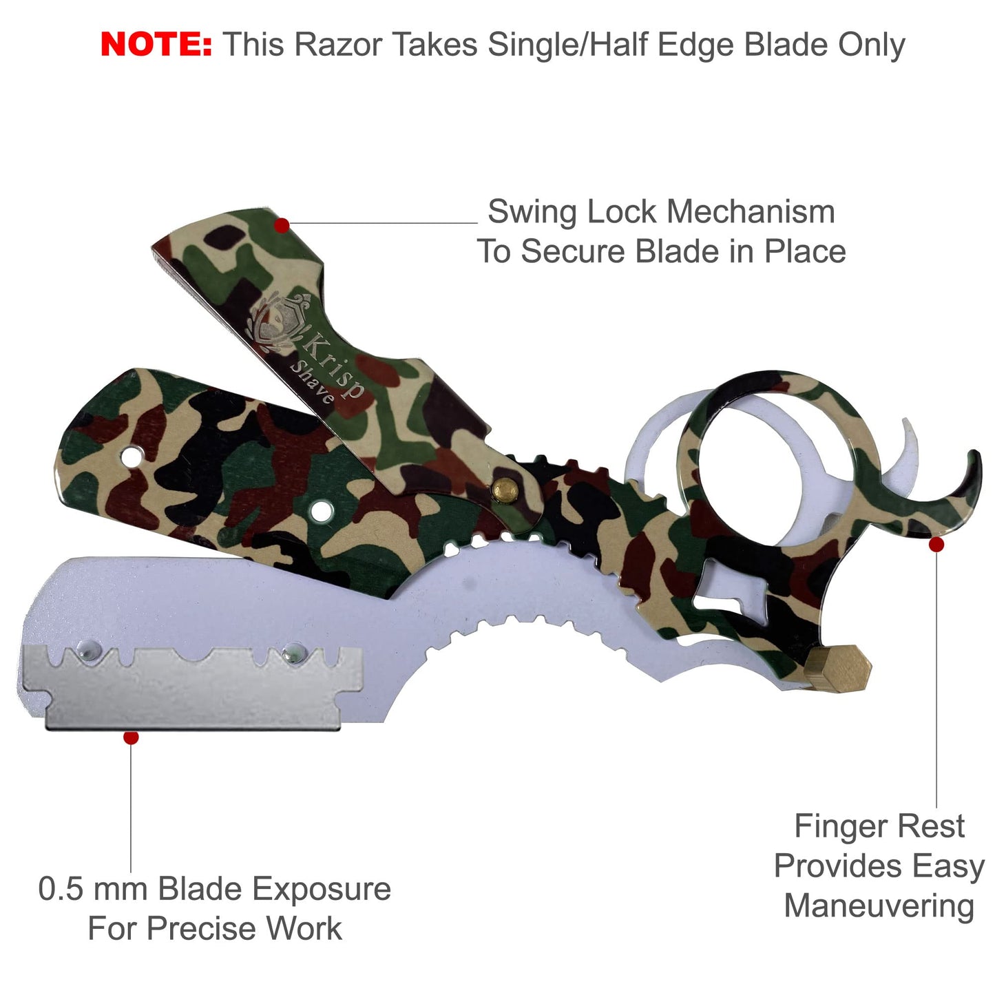 Straight Razor with 10 Shaving Blades Razors for Men - Professional Barber Straight Edge Razor for Close Shaving Cut Throat Shavette Men Beard Shave Manual Blade Holder By Krisp Beauty Green Camo