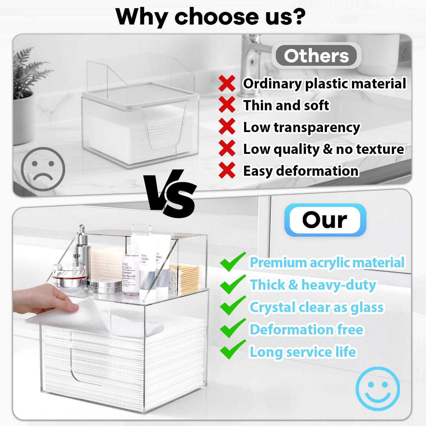 Upgraded Double Layer Face Towels Holder Compatible with Clean Skin Club Clean Towel XL 4-in-1 Acrylic Clean Towels Holder for Cotton Pads & Swabs Bathroom Counter Organizer Clear Face Towel Container