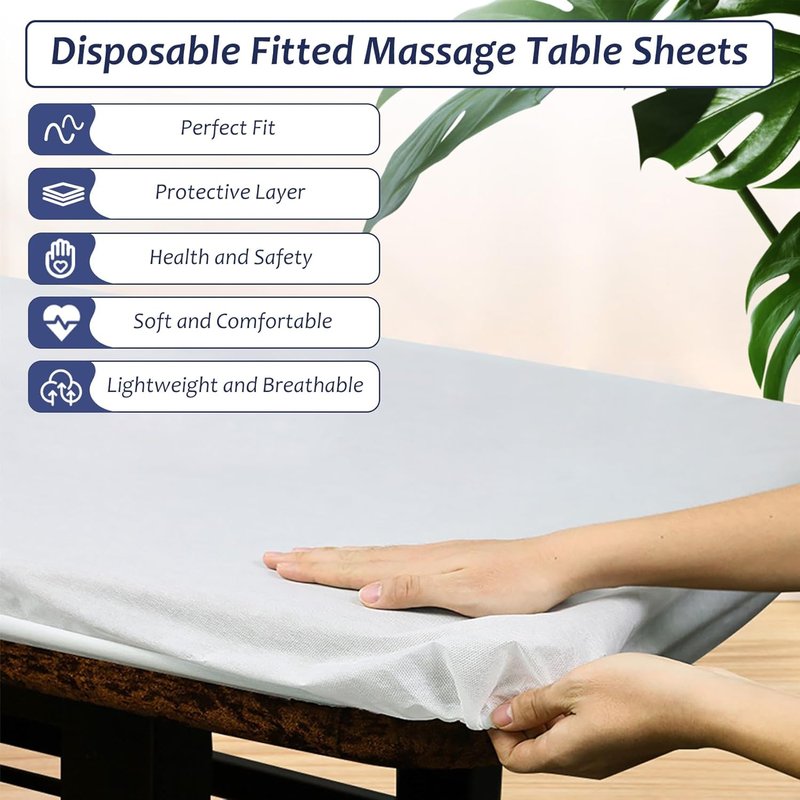 Disposable Fitted Massage Table Sheets - Heavy Duty Elastic Bed Covers | 50PCS, Breathable Non-Woven Fabric, 36 x 85 Inch, White