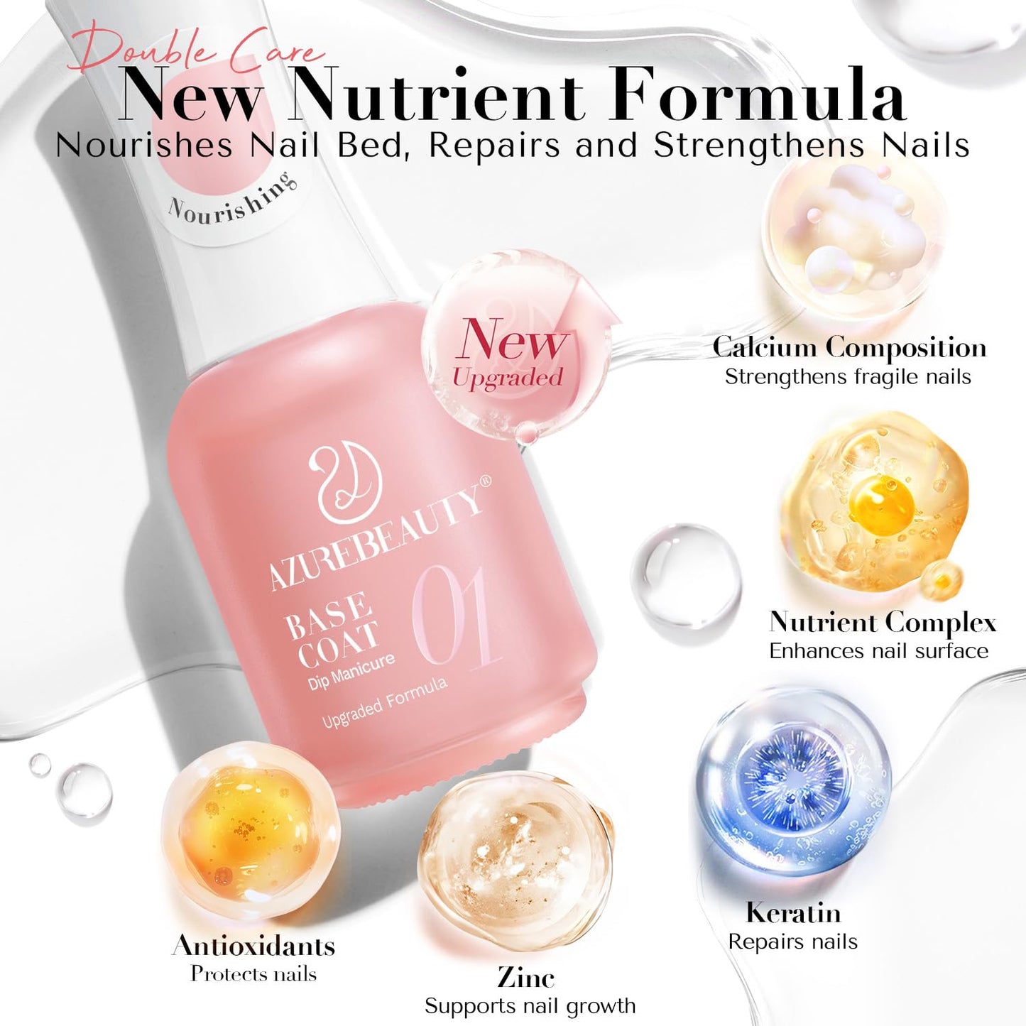 AZUREBEAUTY Dip Powder Liquid Set – Upgraded Care Formula, 4+4Pcs 15ml/0.5oz Base Coat, Activator, Top Coat & Brush Saver, Nail Strengthener with Keratin & Calcium, Low Odor DIY Home Salon