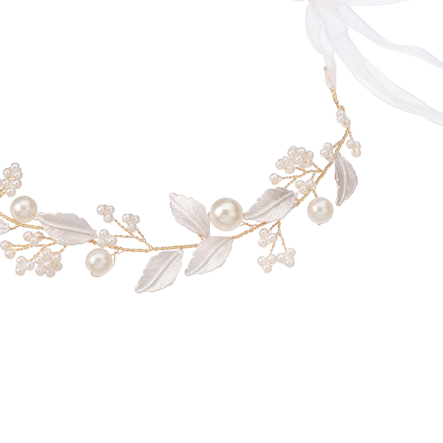 527&huan Handmade Wire Woven Bridal Hair Vine, Metal-Plated Leaves with Pearl Clusters Wedding Hair Accessories for Bride, Bridal Headpieces for Bridesmaid Prom Flower Girl Formal Events
