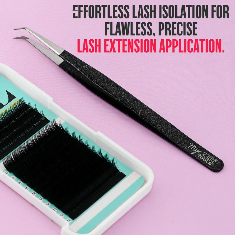 My Lash Tools Curved Isolation Fiber Tip Lash Tweezer 14cm – Precision Stainless Steel, Anti-Slip Handle for Classic Lash Isolation (Black)
