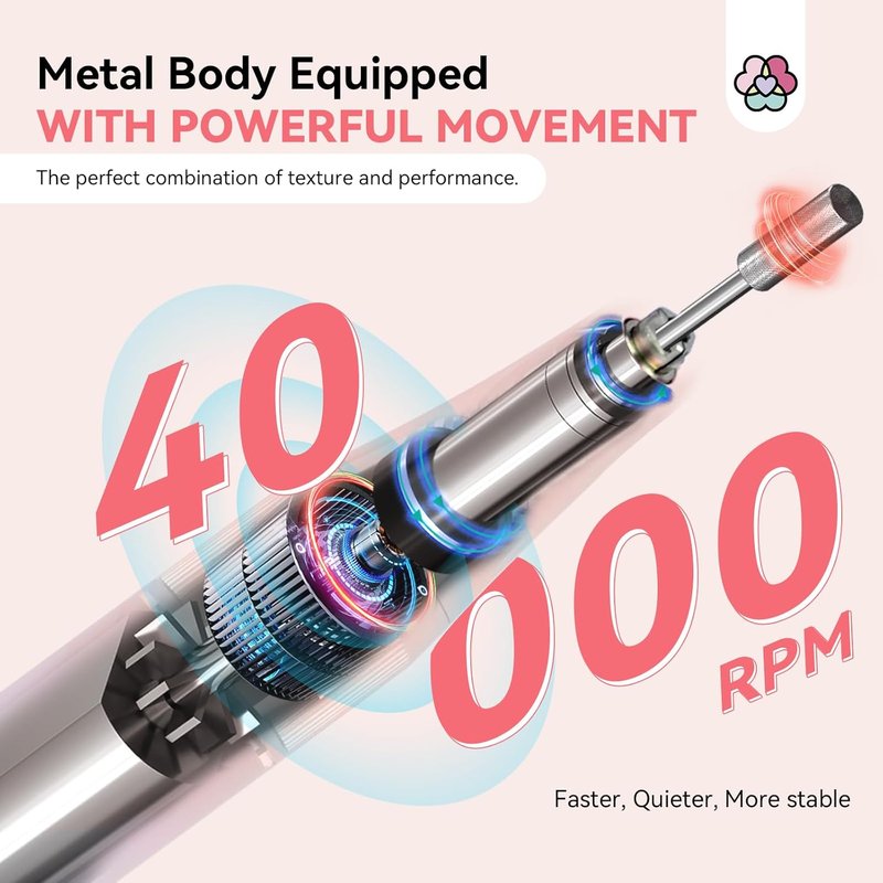 SAVILAND Professional Nail Drill - 40000RPM Rechargeable Electric Filer Kit with 6000mAh Battery for Acrylic Nails | Pink