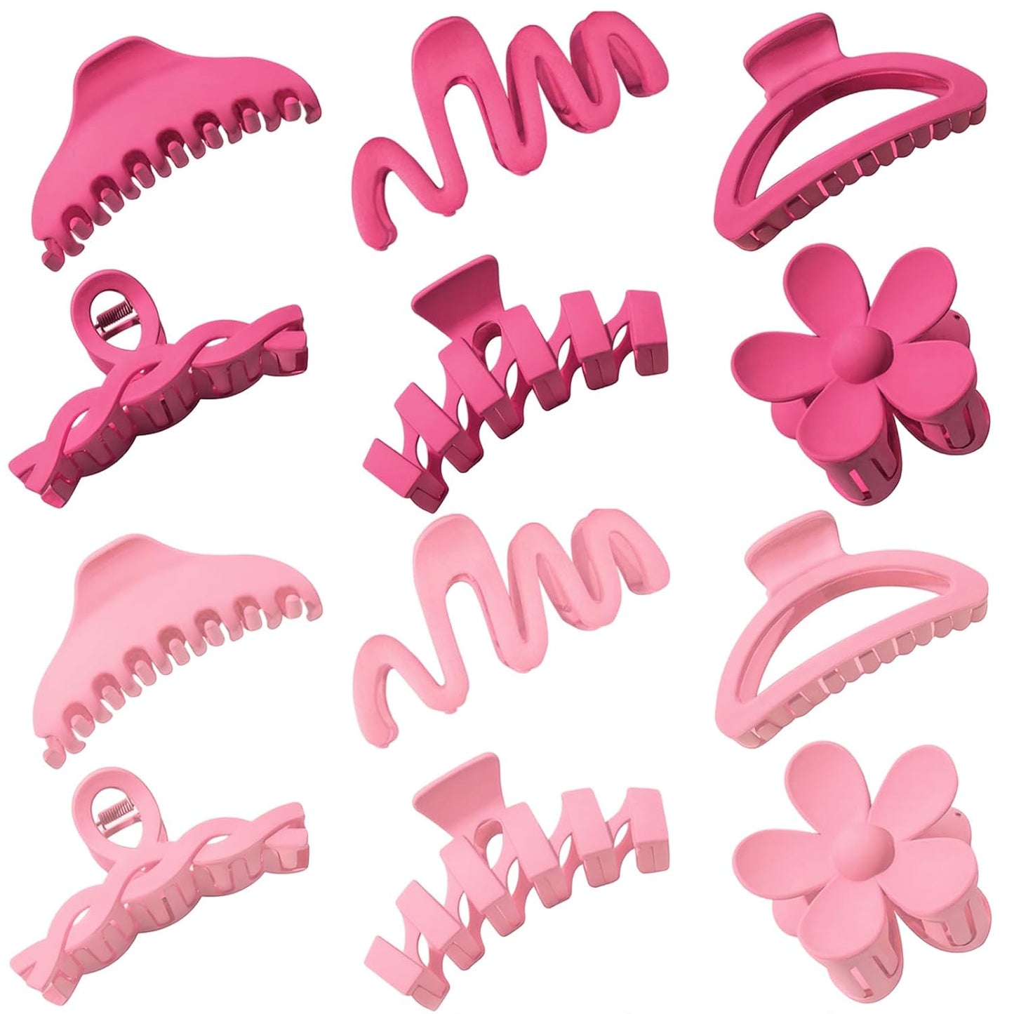 Claw Clips for Women - 12 Pcs Non-Slip Large Jaw Hair Clips | Multi-Shape Black Accessories for Thick & Curly Hair