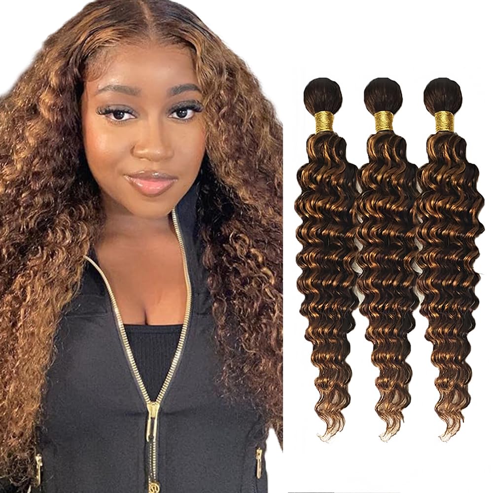 28 30 32 inch Highlight Bundles Human Hair Brown Deep Wave Bundles P430 Human Hair Bundle 2 Tone #4 and #30 Color 150g