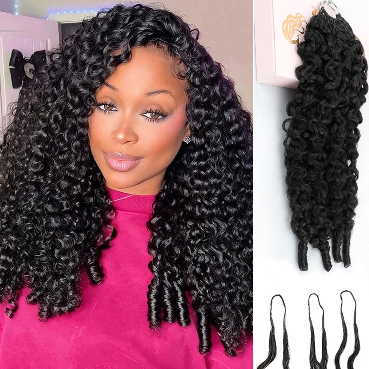 Human Crochet Hair for Black Women - 20 Inch Burmese Curly Pre-Looped | Natural Black, Reusable Bundles