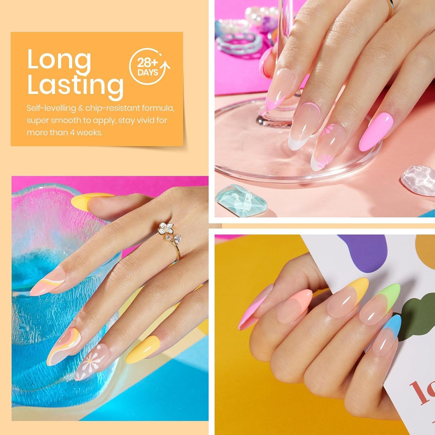 Beetles Neon Gel Nail Polish - Neon Lights, Bright Rainbow Collection, 6 Colors Hot Pink Blue Yellow Green Summer Gel Nail Polish Set, Soak Off UV LED Summer Nails Art, Manicure Salon DIY Home
