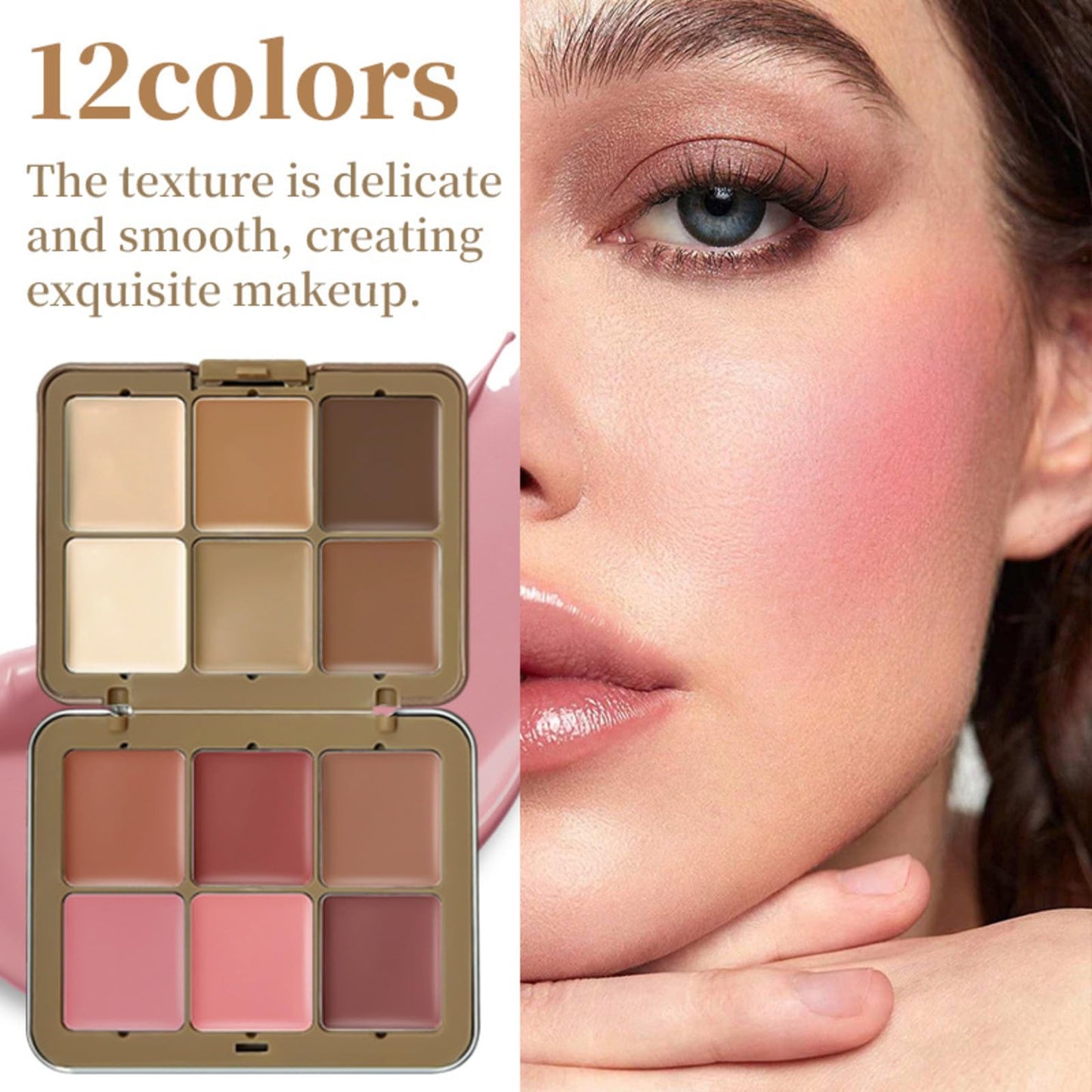 JasCherry 12 Colors Makeup Palette & Brush Set, Professional Eyeshadow, Blush, Highlighter, Contour Kit with 10 Champagne Gold Brushes, Cruelty-Free, Vegan, Travel-Friendly, for Beginners Pros