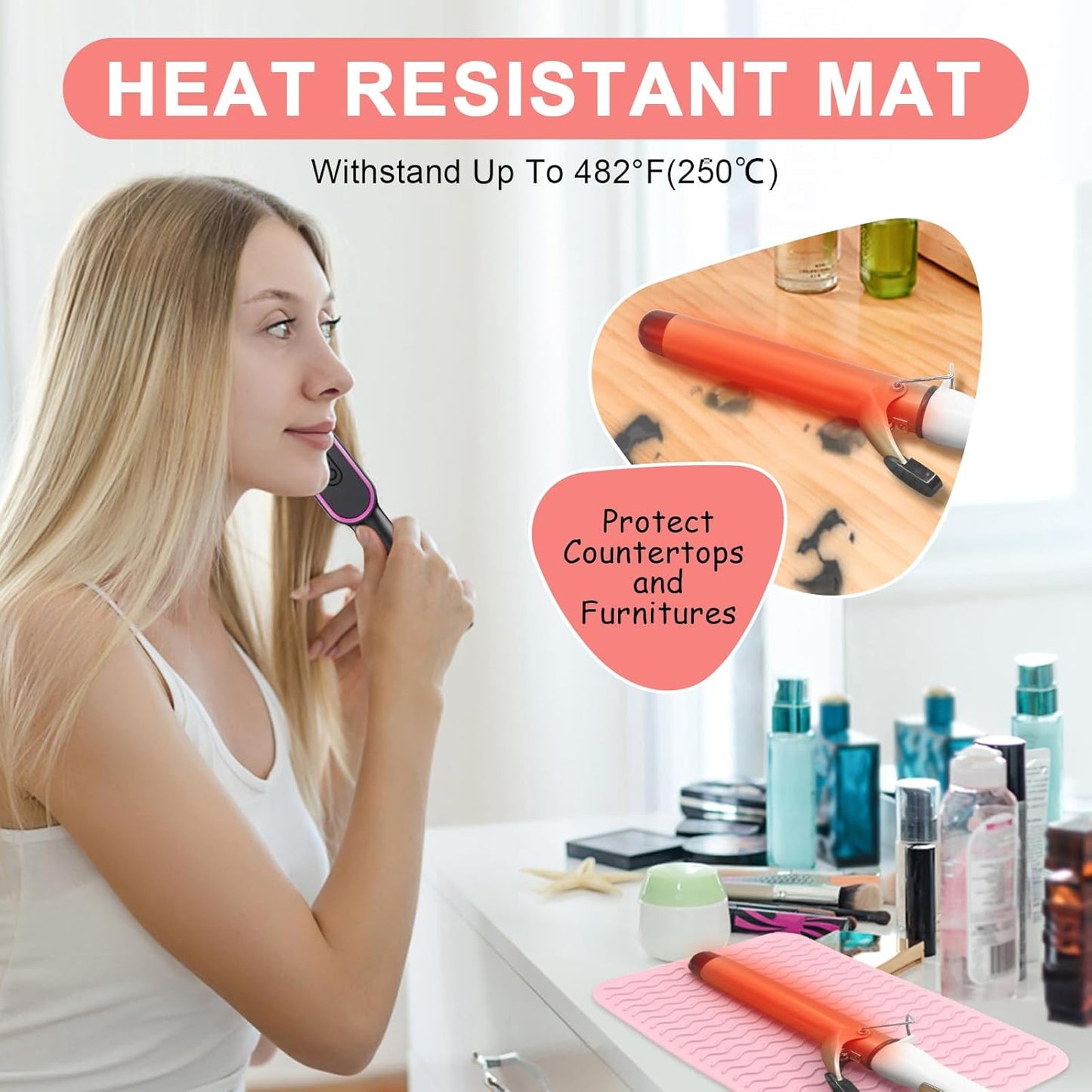 Plus Size Silicone Heat Resistant Mat - Portable Travel Pad for Curling Iron & Flat Iron | 12" x 9" Size
