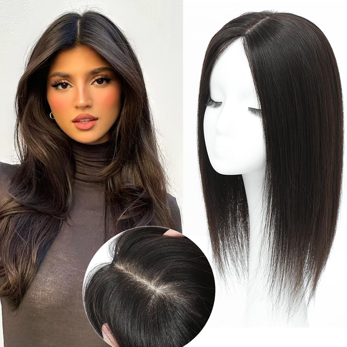 Aimeolyn Hair Toppers for Women - 16-Inch Real Human Hair | 8x8 Inch Big Base Coverage
