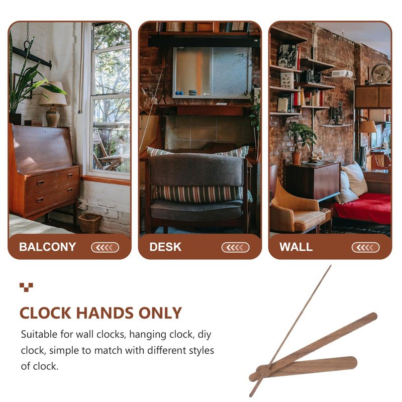 POPETPOP 5 Set Replacement Clock Hands Kit, DIY Wooden Clock Hands for Wall Repair Home Art Decor - Simple Design