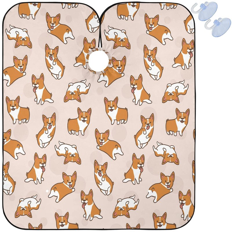 Visesunny Barber Cape - Corgi Dog Cartoon Animal Polyester Hair Cutting Salon Apron - Anti-Static, Water-Resistant Haircut Shaving Cloth Beard Bib