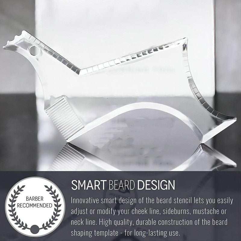 Beard Shaping & Styling Tool with Comb for Perfect line up & Edging for Men's Jaw Cheek/Neck Line, Symmetric/Curve/Step Cut Works with Any Beard Razor Electric Trimmers or Clippers (Clear-2pcs)