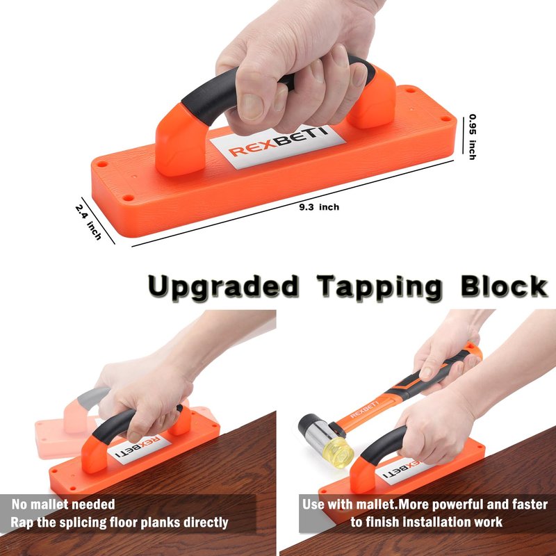 REXBETI 43-Piece Upgraded Laminate Flooring Tools, Wood Flooring Installation Kit, Solid Tapping Block with Handle, Durable Pull Bar, Diameter 1 3/8" Reinforced Double-Faced Mallet, 40 Spacers