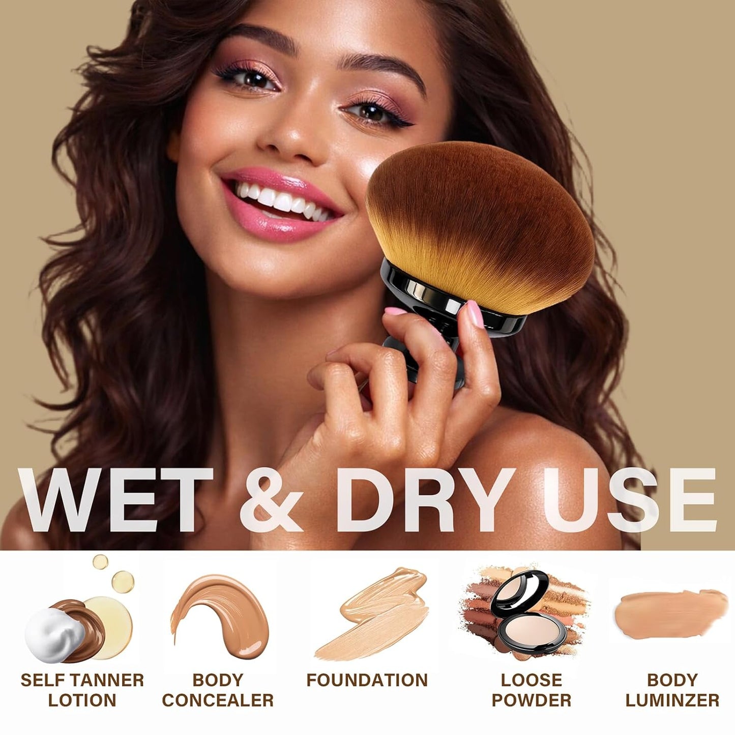 Extra Large Body Makeup Brush - Kabuki Brush for Self Tanner & Bronzer Application | 90mm Wide Head, Wet & Dry Use, Black
