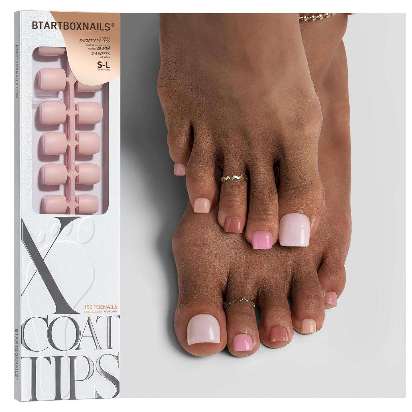 BTArtbox Press-On Nails - 5 Shades of Nude Long Stiletto | 16 Sizes for Easy Application & 4-Week Wear