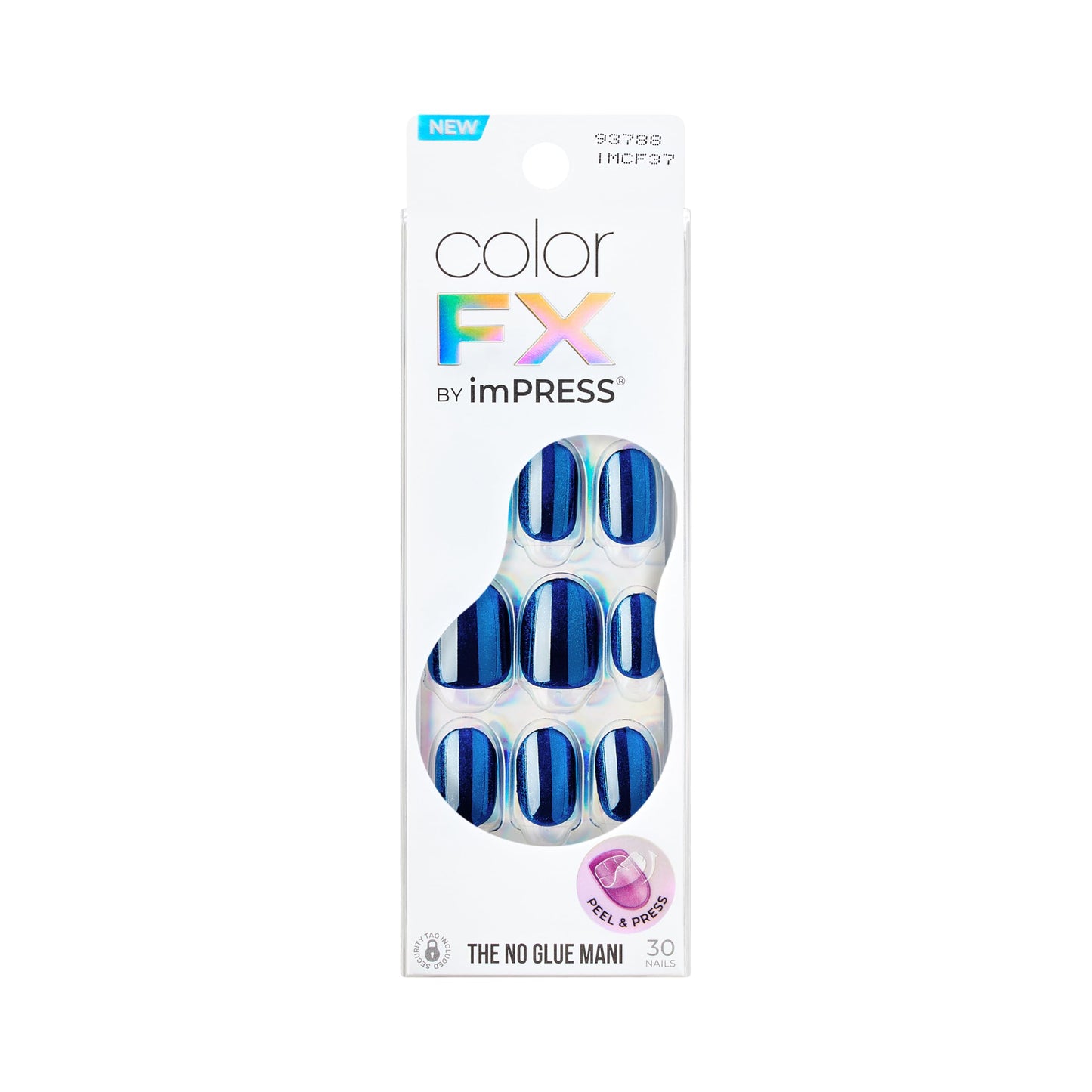 Kiss colorFX by Impress Press On Nails, Reconnect, 30 No Glue Peel and Stick Nails Kit with IMPROVED Adhesive, Blue Short Oval Pearlescent Effect, Includes Prep Pad, Manicure Stick & Mini File