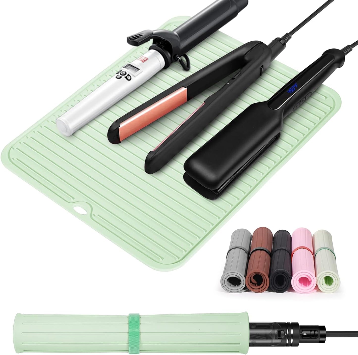 Heat Resistant Silicone Mat for Hair Styling Tools - Protects Surfaces | Ideal for Curling Irons & Flat Irons